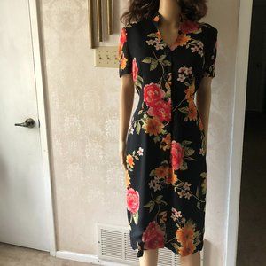 adDRESS MAGGY, Bright Vivid florals on black acetate, size 10,